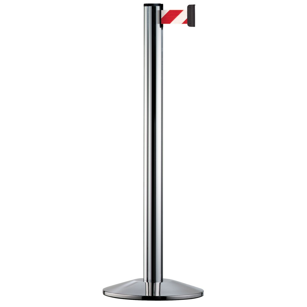Illustration du produit: Système de guidage de personnes Extend, poteau chromé, strié en diagonale rouge/blanc