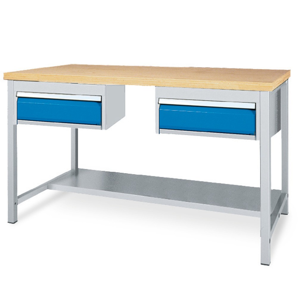 Illustration du produit: Table d’établi avec tablette de rangement + 2 tiroirs Bedrunka+Hirth, capacité de charge de 200 kg, H x l x P 859 x 2 000 x 750 mm