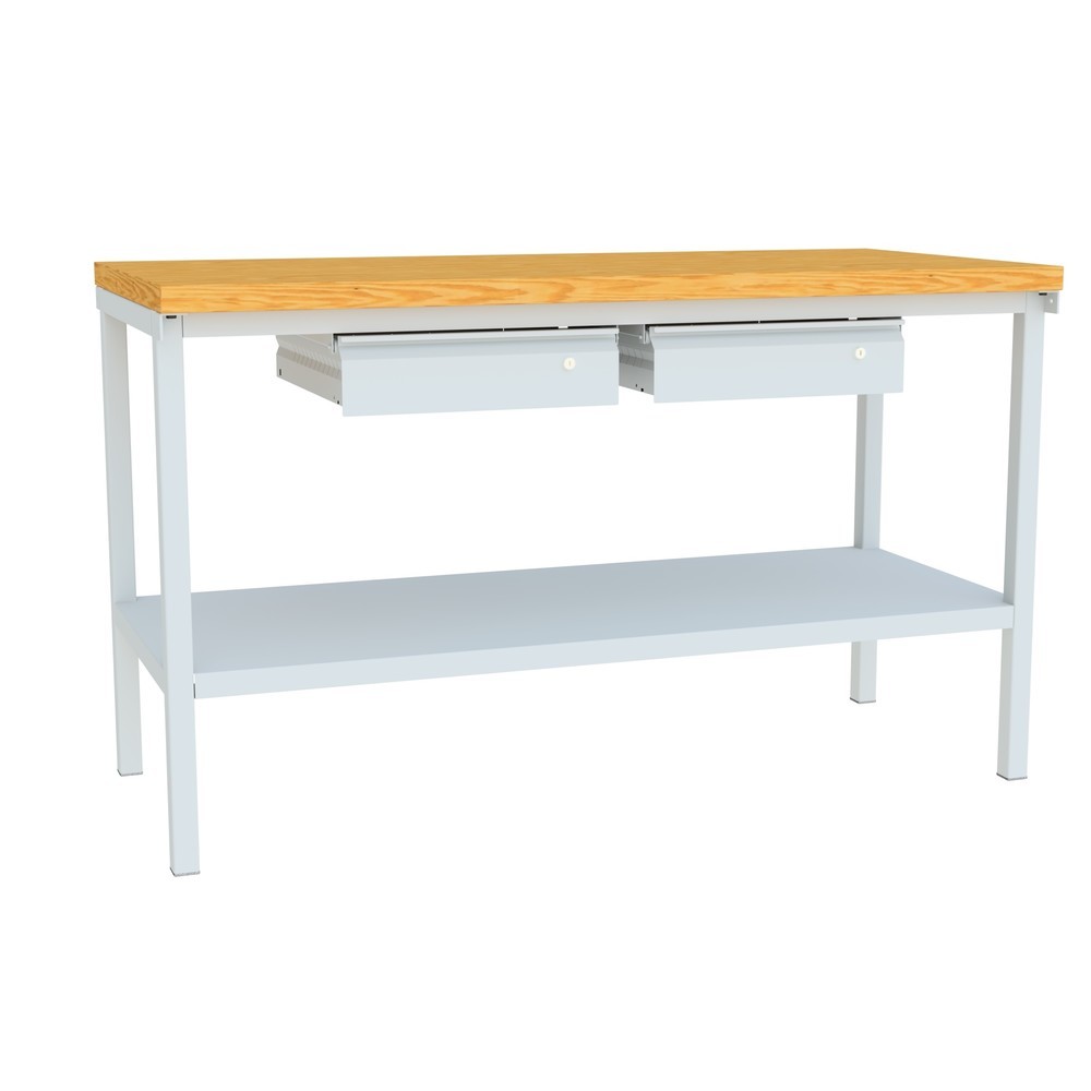Produktabbildung Nr. 4: Table d’établi PAVOY avec 2 tiroirs + tablette, H x l x P 900 x 1 500 x 700 mm, gris clair, gris clair