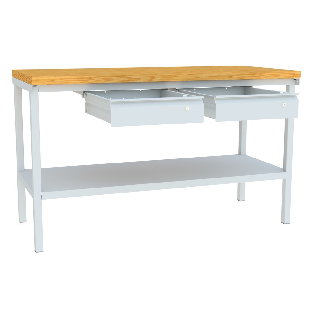 Produktabbildung Nr. 5: Table d’établi PAVOY avec 2 tiroirs + tablette, H x l x P 900 x 1 500 x 700 mm, gris clair, gris clair
