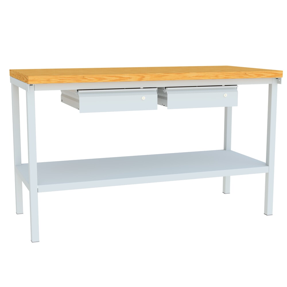 Illustration du produit: Table d’établi PAVOY avec 2 tiroirs + tablette, H x l x P 900 x 1 500 x 700 mm, gris clair, gris clair