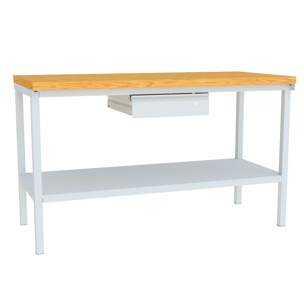 Illustration du produit: Table d’établi PAVOY avec tiroirs + tablette, H x l x P 900 x 1 500 x 700 mm, gris clair, gris clair