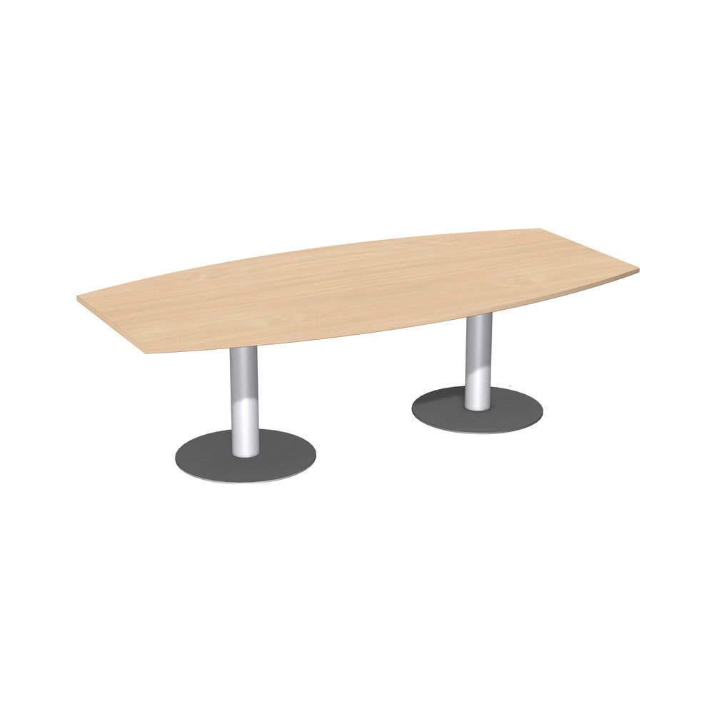 Illustration du produit: Table de conférence en forme de tonneau, pied à base ronde, l x P 2 400 x 800/1 200 mm, hêtre