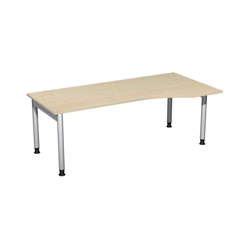 Illustration du produit: Table de travail pour PC Profi, bâti avec 4 pieds, réglable en hauteur, forme pour PC à droite, l x P 2000 x 1 000 mm, érable
