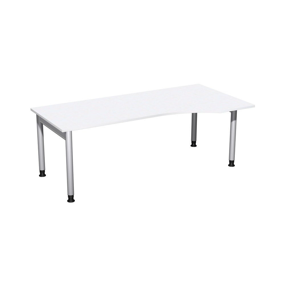 Illustration du produit: Table de travail pour PC Profi, bâti avec 4 pieds, réglable en hauteur, forme pour PC à droite, l x P 2000 x 1 000 mm, blanc