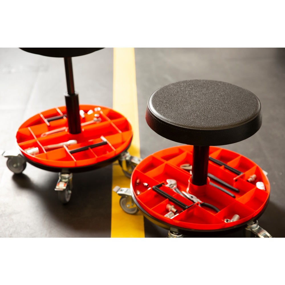 Produktabbildung Nr. 3: Tabouret avec plateau porte-outils en 2 parties, hauteur d’assise 520 à 545 mm, roulettes