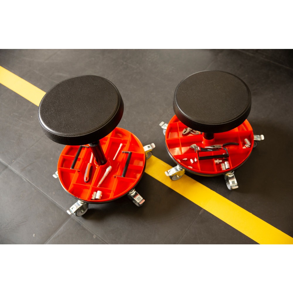Produktabbildung Nr. 6: Tabouret avec plateau porte-outils en 2 parties, hauteur d’assise 520 à 545 mm, roulettes