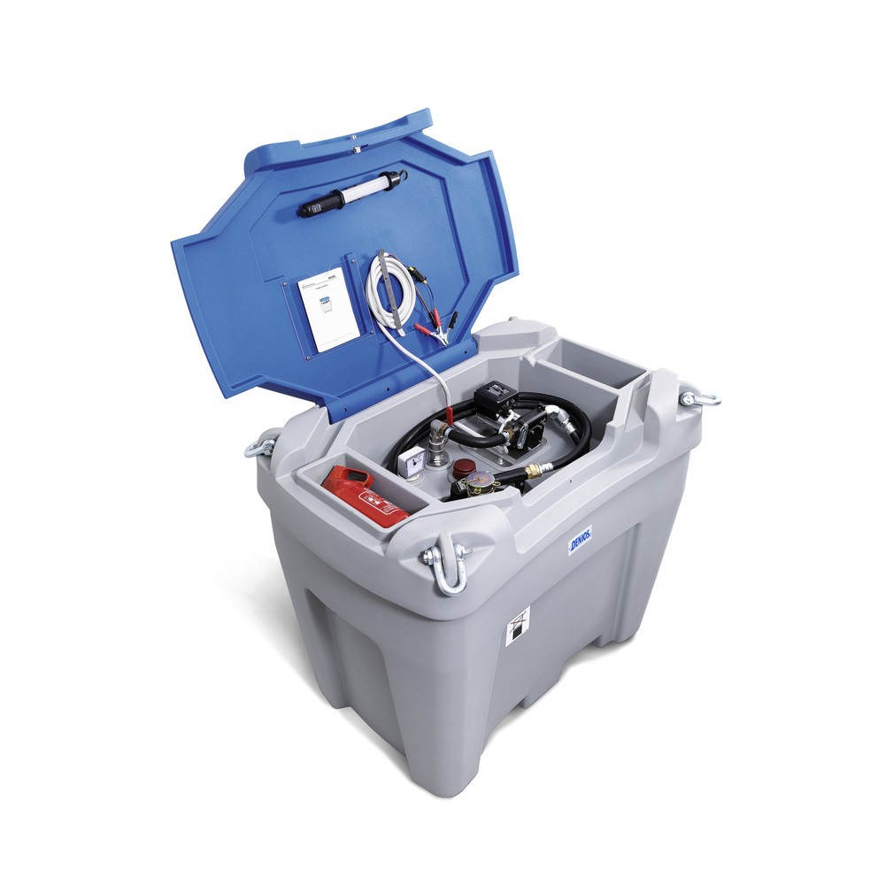 Produktabbildung Nr. 1: Tank-Anlage aus PE, mit Pumpe, Zapfventil, Schlauch + Durchflusszähler, Volumen 450 l, V 24, 70 l/min