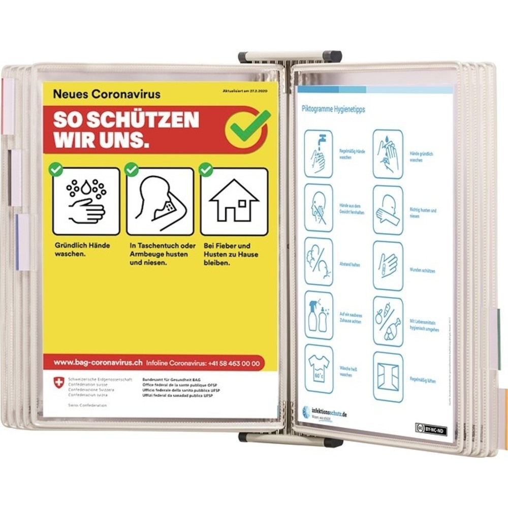 Produktabbildung: Tarifold Wandhalter, weiss, 10 Sichttafeln, lackiertf.A4