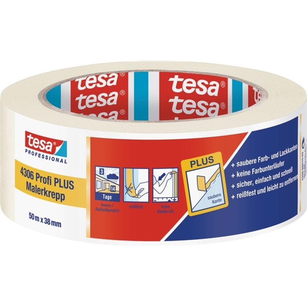 Produktabbildung Nr. 2: TESA Malerkreppband 4306 Profi PLUS leicht gekreppt hellbeige L.50m B.38mm Rl