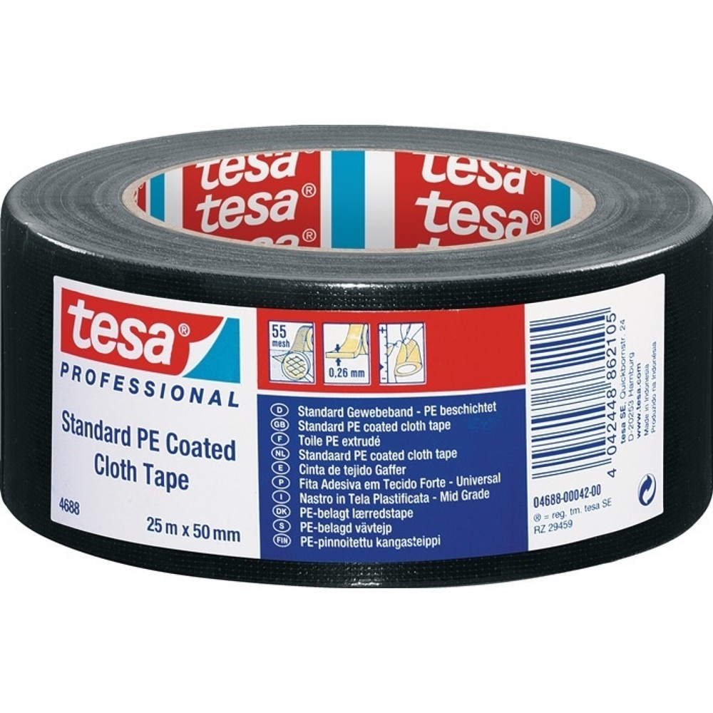Illustration du produit: tesa® Ruban toilé tesa® band® Standard 4688, longueur 25 m largeur 50 mm, noir, rouleau