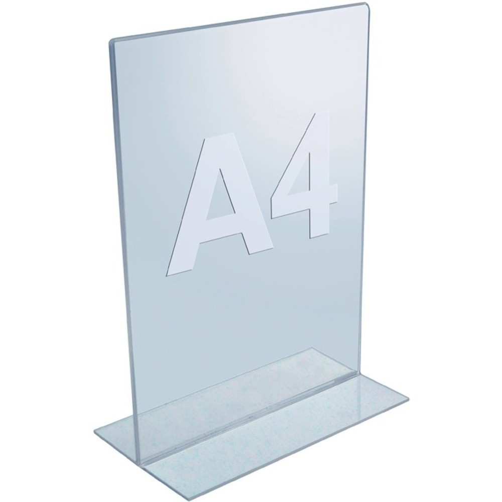 Produktabbildung: Tischaufsteller, Acryl transparent, DIN A4 hoch, freistehend