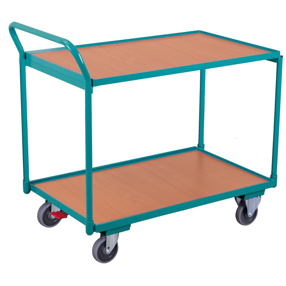 Produktabbildung: Tischwagen Ameise®, hochstehender Bügel, 2 Etagen à 850 x 500 mm, mit Zentralbremse