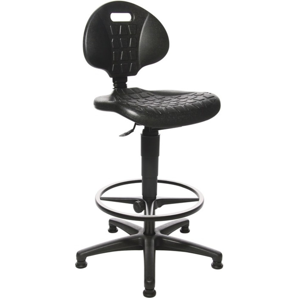 Produktabbildung: Topstar® Arbeitsdrehstuhl Tec 20, Polyurethanschaum schwarz, Bodengleiter + Fussring, 590-840 mm