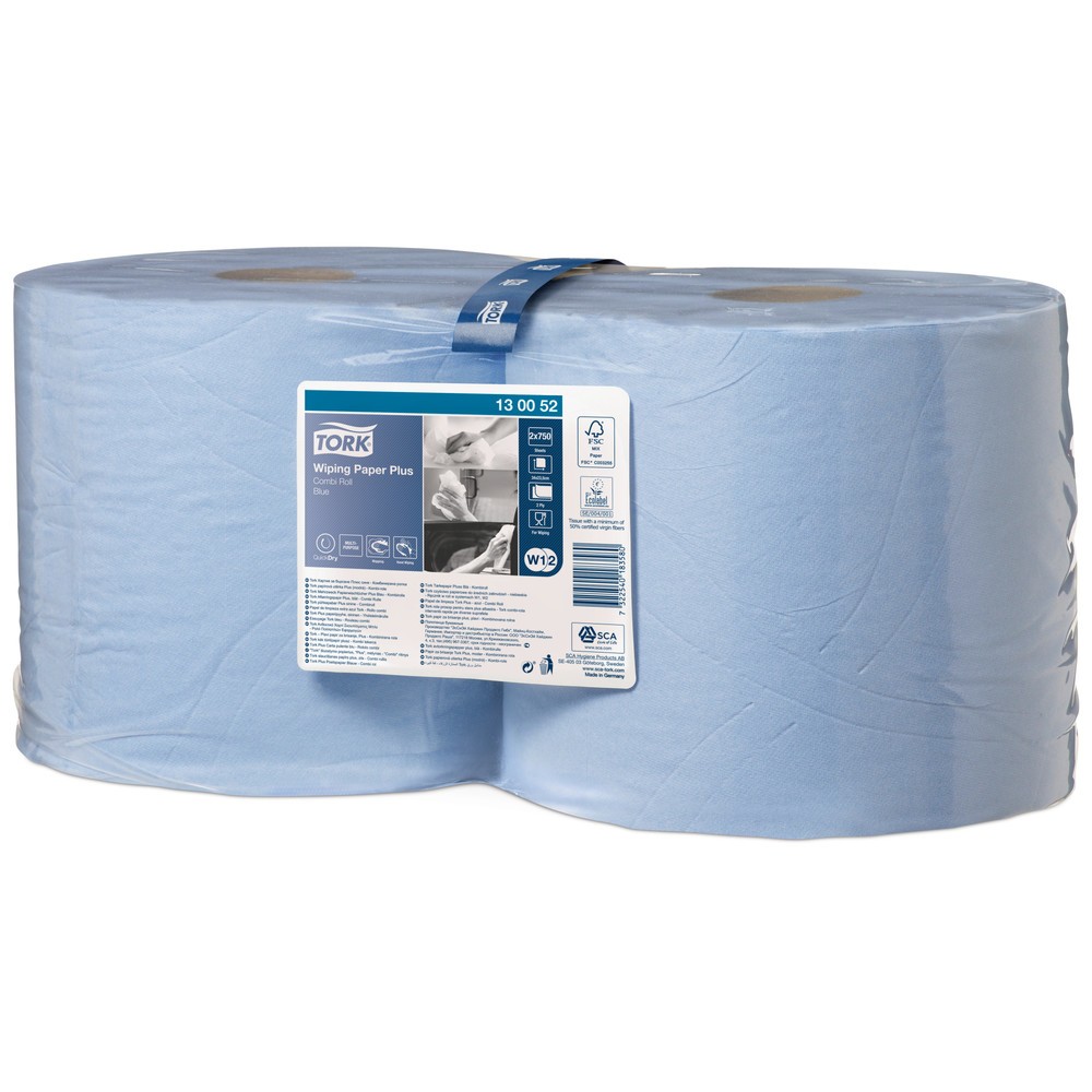 Produktabbildung: TORK® Wischtücher Extra Stark, EU Ecolabel, HxB 340 x 235 mm, 2 Rollen, blau