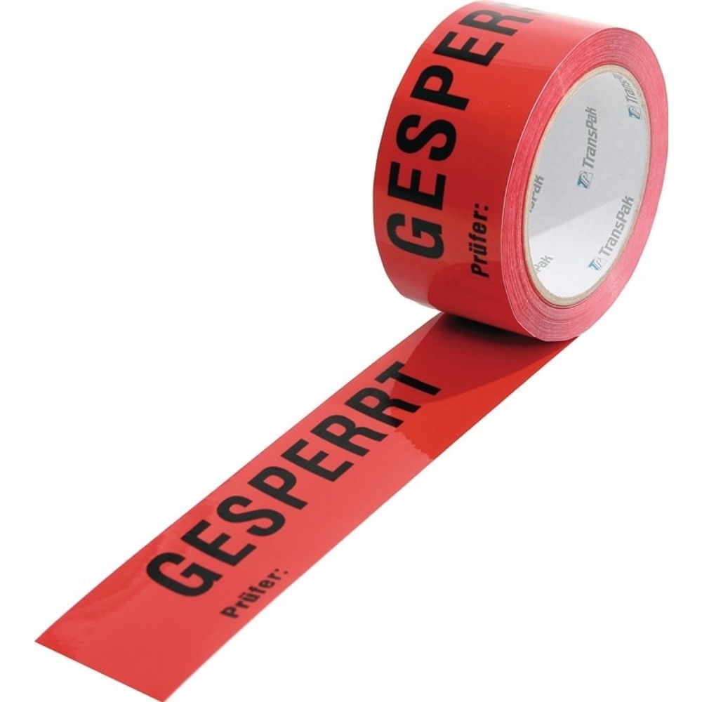 Illustration du produit: Ruban adhésif d'avertissement PP TRANSPAK, longueur 66 m, largeur 50 mm, bloqué, rouleau, rouge