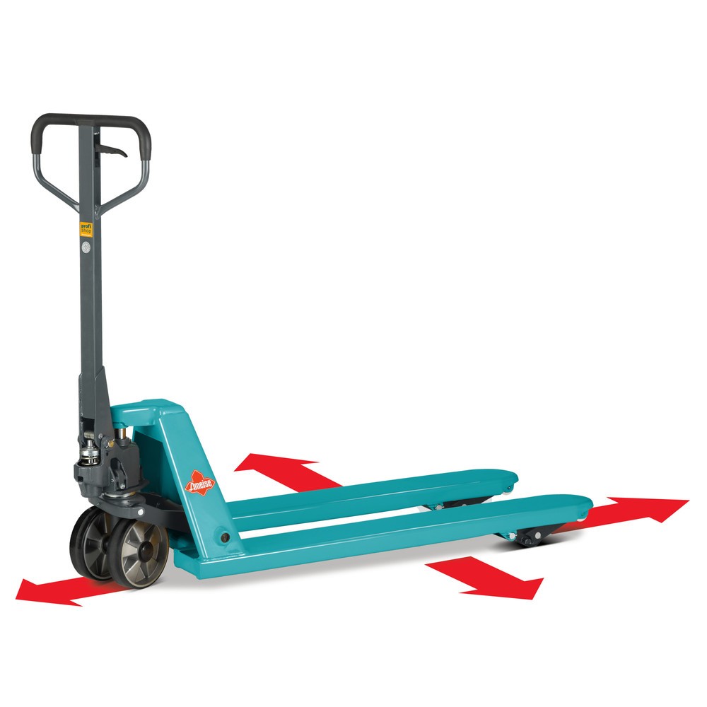 Illustration du produit: Transpalette manuel 4 voies Ameise® PTM 2.5 Cross, capacité de charge 2 500 kg / 1 500 kg, longueur des fourches 1 150 mm, polyuréthane