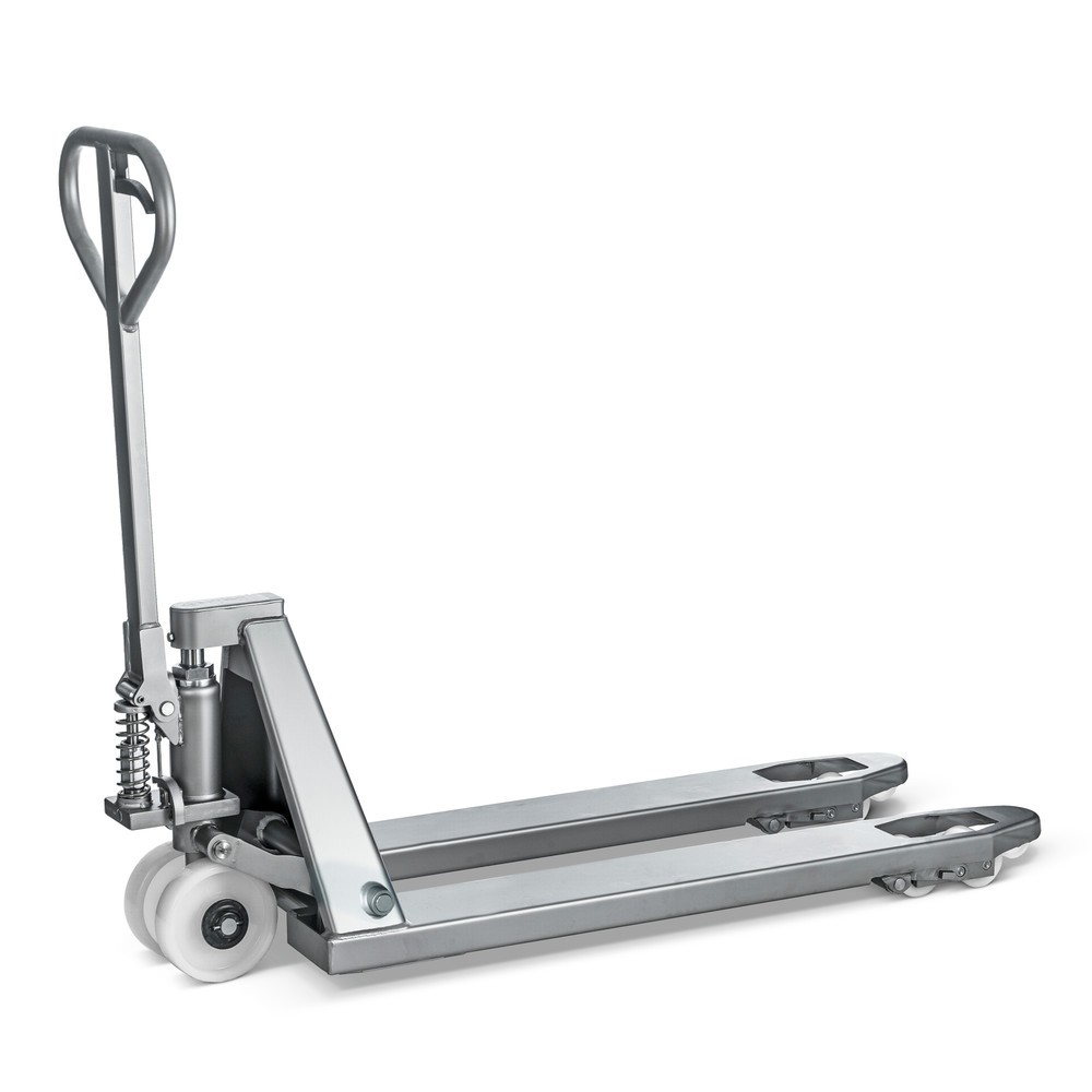 Illustration du produit: Transpalette manuel en acier inoxydable INOX, longueur des fourches 1 130 mm, nylon, galets tandem