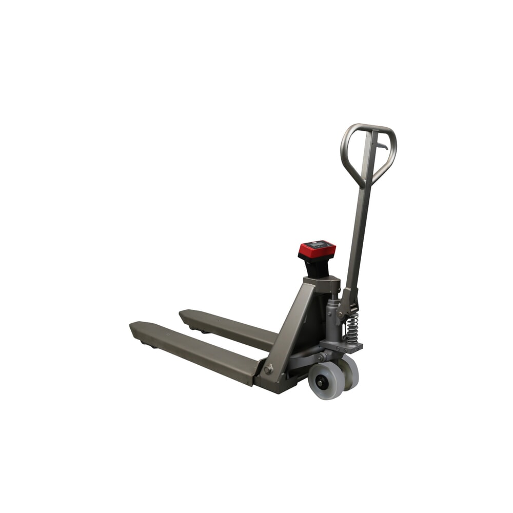 Illustration du produit: Ravas Transpalette en acier inoxydable avec balance INOX, capacité de charge 2 000 kg, longueur des fourches 1 150 mm, polyamide, galets tandem