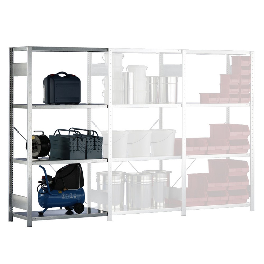 Illustration du produit: Travée auxiliaire pour pack complet rayonnage à tablettes META, charge par tablette 150 kg, H x l x P 2 000 x 1 000 x 400 mm