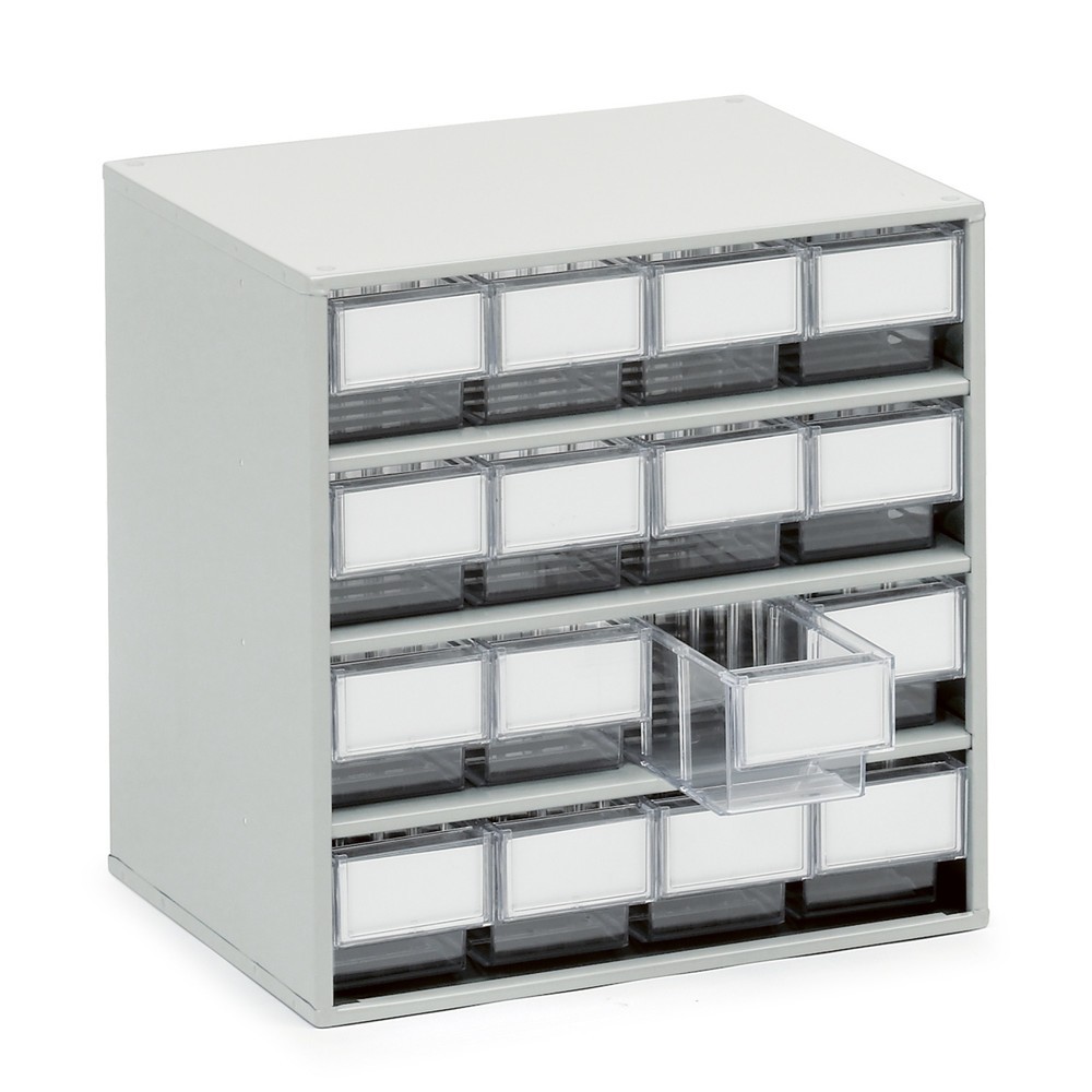 Produktabbildung: TRESTON Schubladenmagazin, 16 Schubladen, Tiefe 300 mm, glasklar