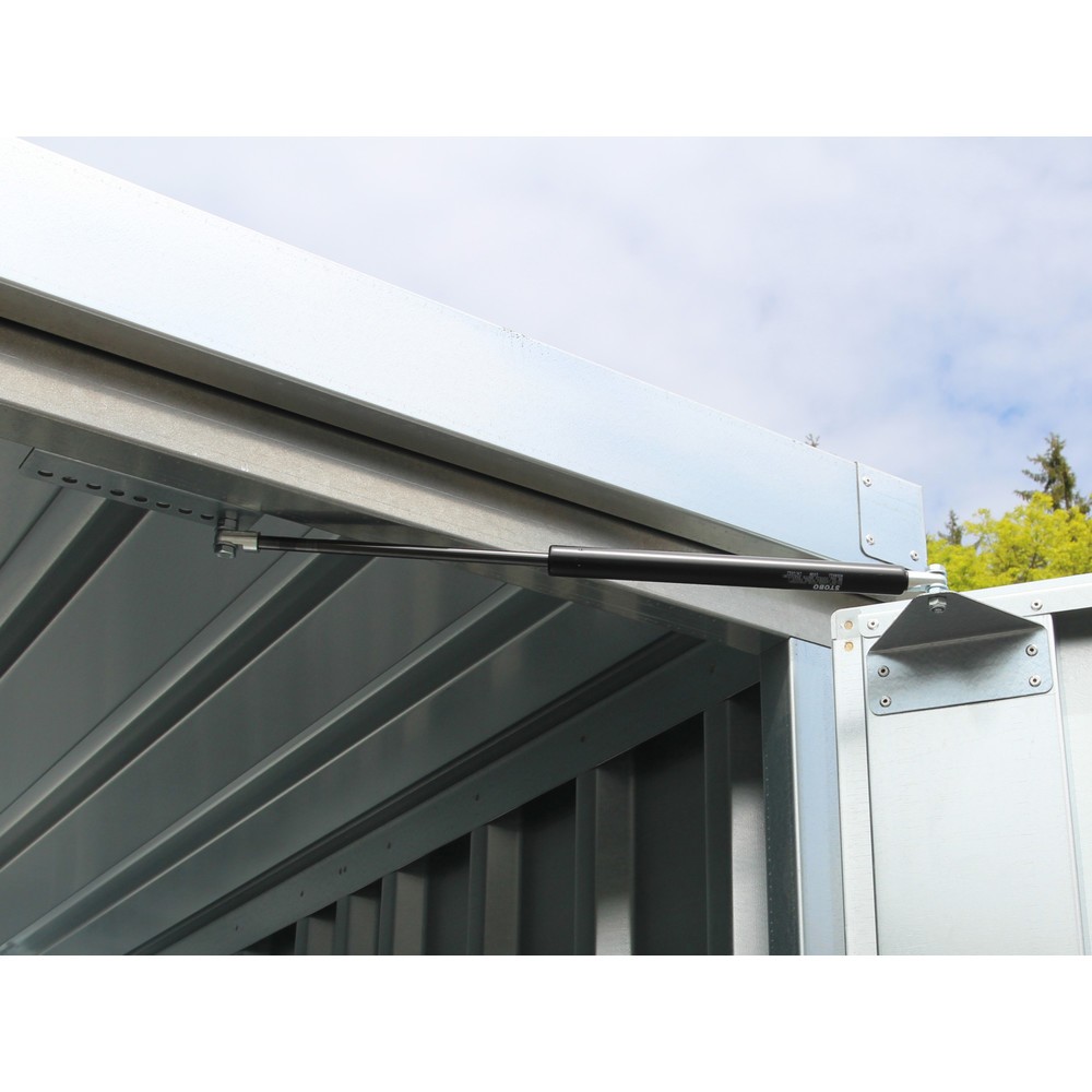 Produktabbildung: Türfeststeller, bei geöffneter einflügeliger Tür für FLADAFI® Materialcontainer/SAFE Tank Gefahrstoffcontainer