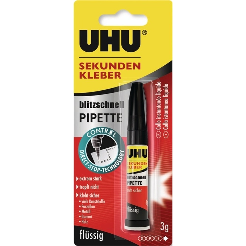 Produktabbildung: UHU Sekundenkleber blitzschnell PIPETTE Control 3g farblos Tube