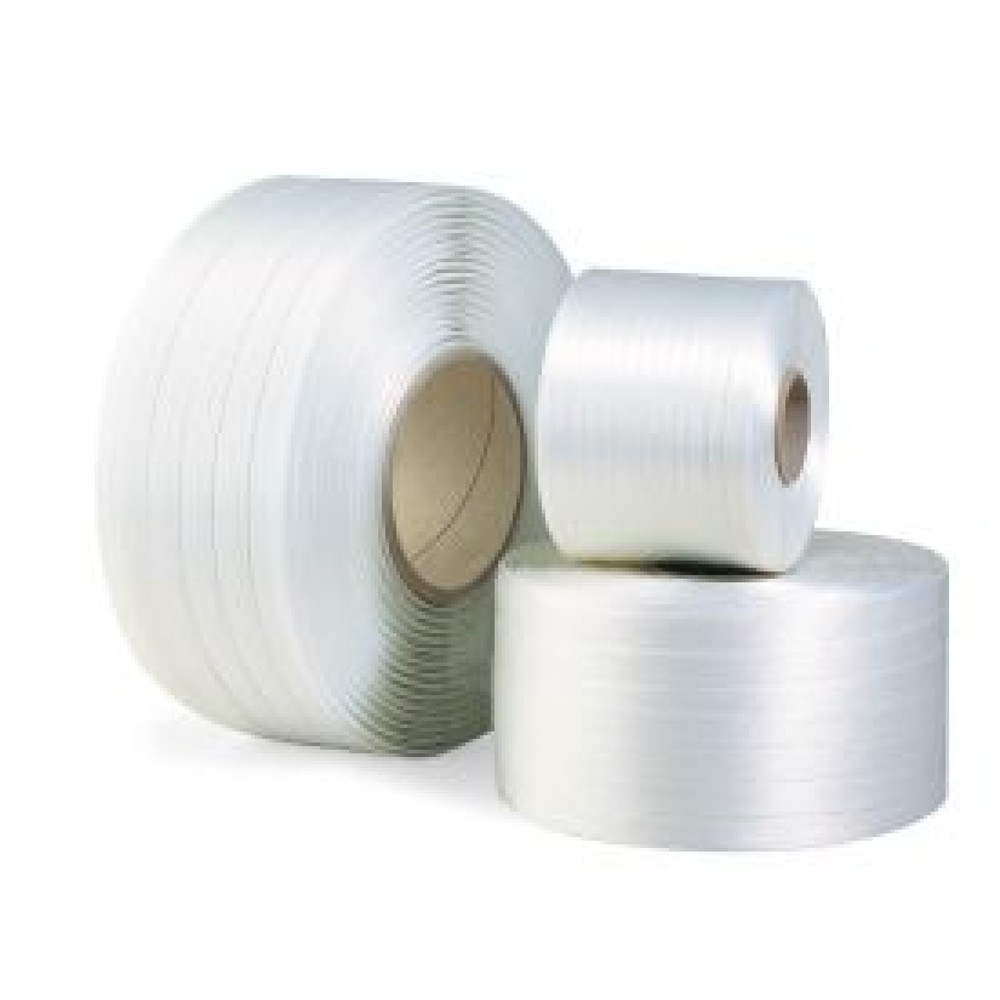 Illustration du produit: Umreifungsband aus Polyester, fadenverstärkt, 19 mm x 500 lfm., Kern-Ø 76mm, Reißfestigkeit 725 kp, weiß