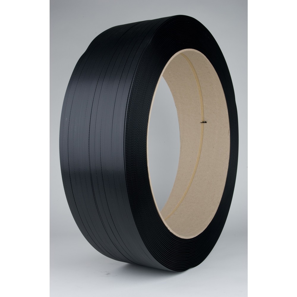 Produktabbildung: Umreifungsband aus PP, SA-Qualität, gewaffelt, 12,7 mm x 3.000 lfm., Kern-Ø 406 mm, Stärke 0,63 mm, schwarz