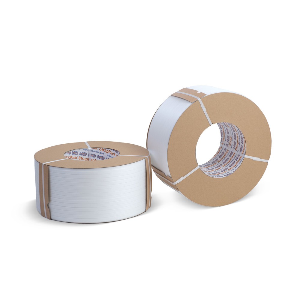 Produktabbildung: Umreifungsband aus PP, 12 mm x 3.000 lfm., Kern-Ø 200 mm, Stärke 0,55 mm, weiss
