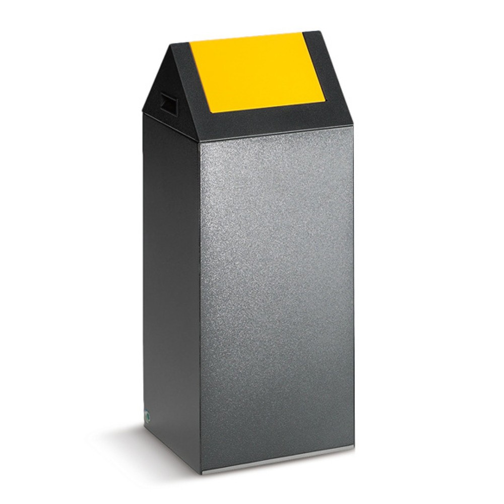 Illustration du produit: VAR® Collecteur de déchets, 60 litres, autoextinguible, corps argent antique, couvercle rectangulaire / jaune
