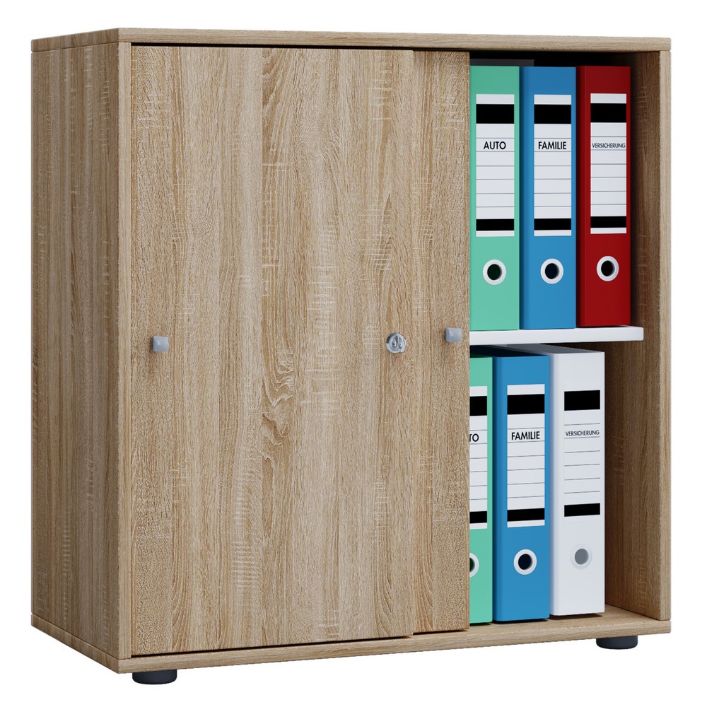 Produktabbildung Nr. 1: VCM Büroschrank Lona mit Schiebetüren, 2 Fächer, HxBxT 700 x 740 x 400 mm, Sonoma-Eiche