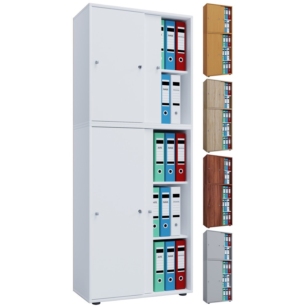 Produktabbildung Nr. 3: VCM Büroschrank Lona mit Schiebetüren, 5 Fächer, HxBxT 1.780 x 700 x 400 mm, weiss