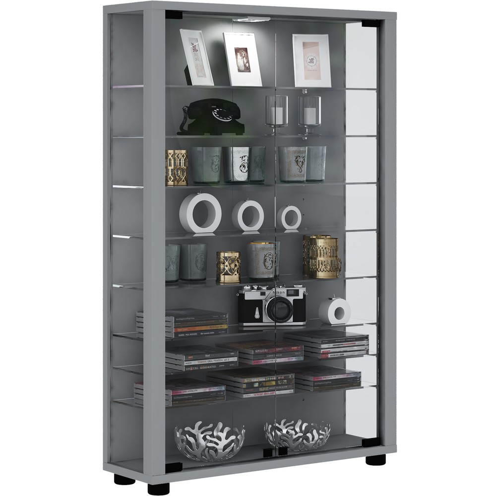 Produktabbildung Nr. 1: VCM Standvitrine Lumo Mini, inkl. LED-Beleuchtung, silber