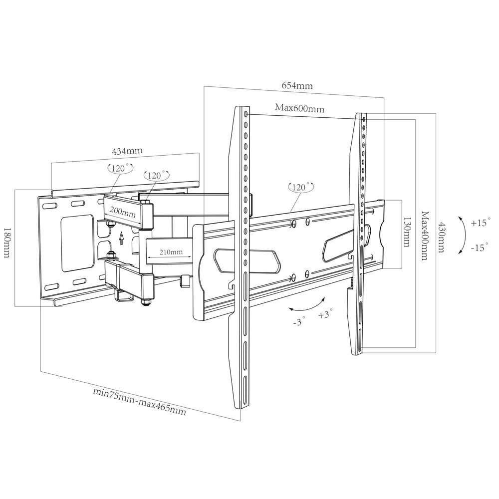 Produktabbildung Nr. 5: VCM Wandhalterung B-NS 600 schwenkbar, neigbar, schwarz