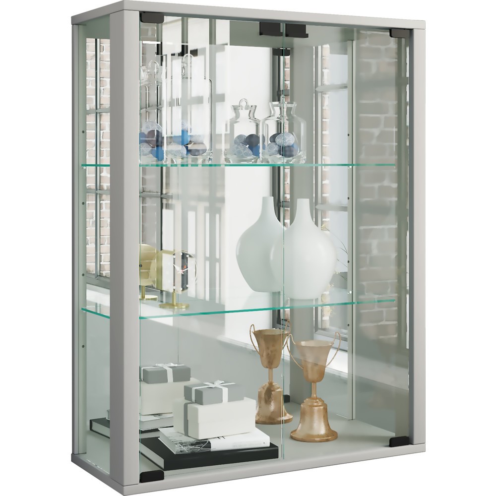 Produktabbildung: VCM Wandvitrine Udina mit Spiegel, inkl. LED-Beleuchtung, silber