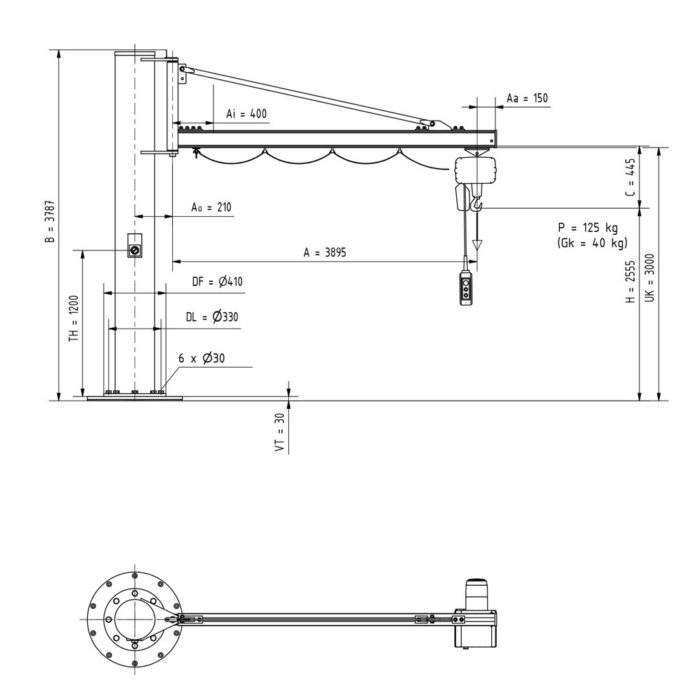 Produktabbildung Nr. 2: VETTER® Schwenkkran inkl. LIFTKET Elektrokettenzug, Säulenausführung, Ausladung 3.900 mm, TK 125 kg