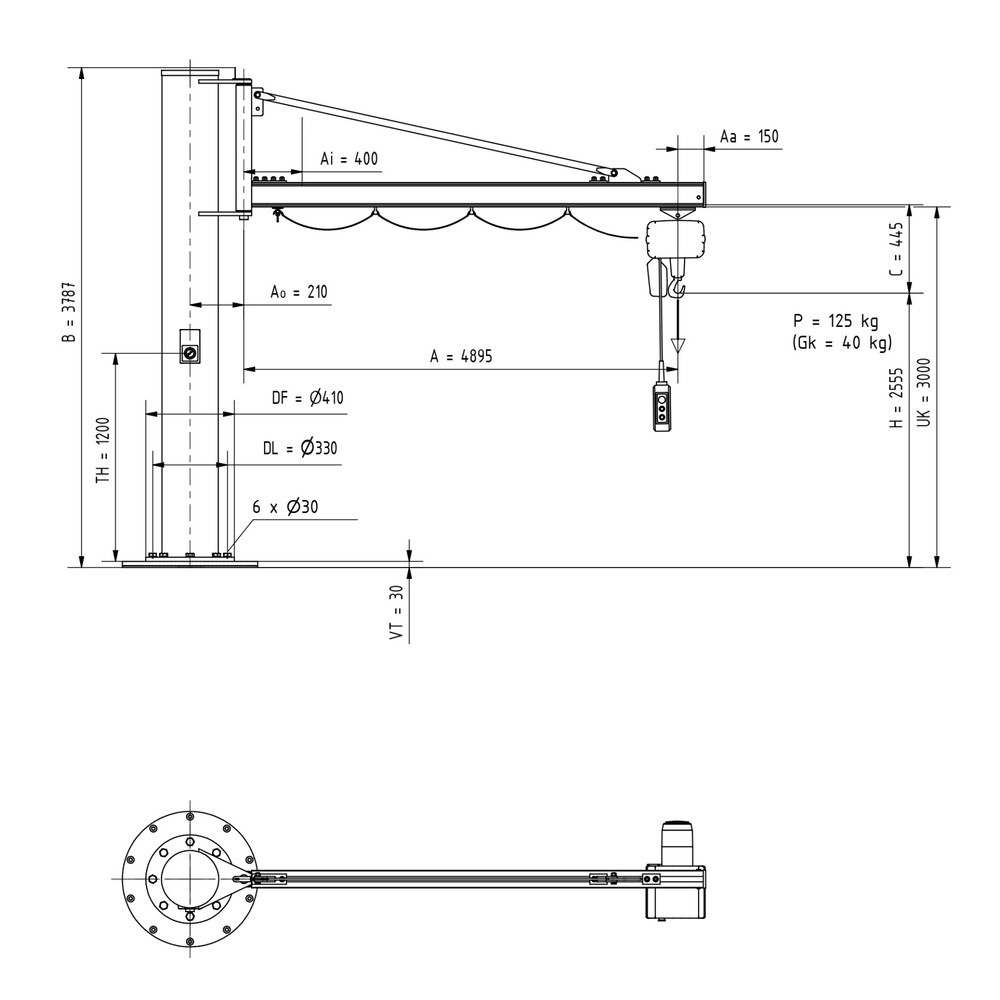 Produktabbildung Nr. 2: VETTER® Schwenkkran inkl. LIFTKET Elektrokettenzug, Säulenausführung, Ausladung 4.900 mm, TK 125 kg