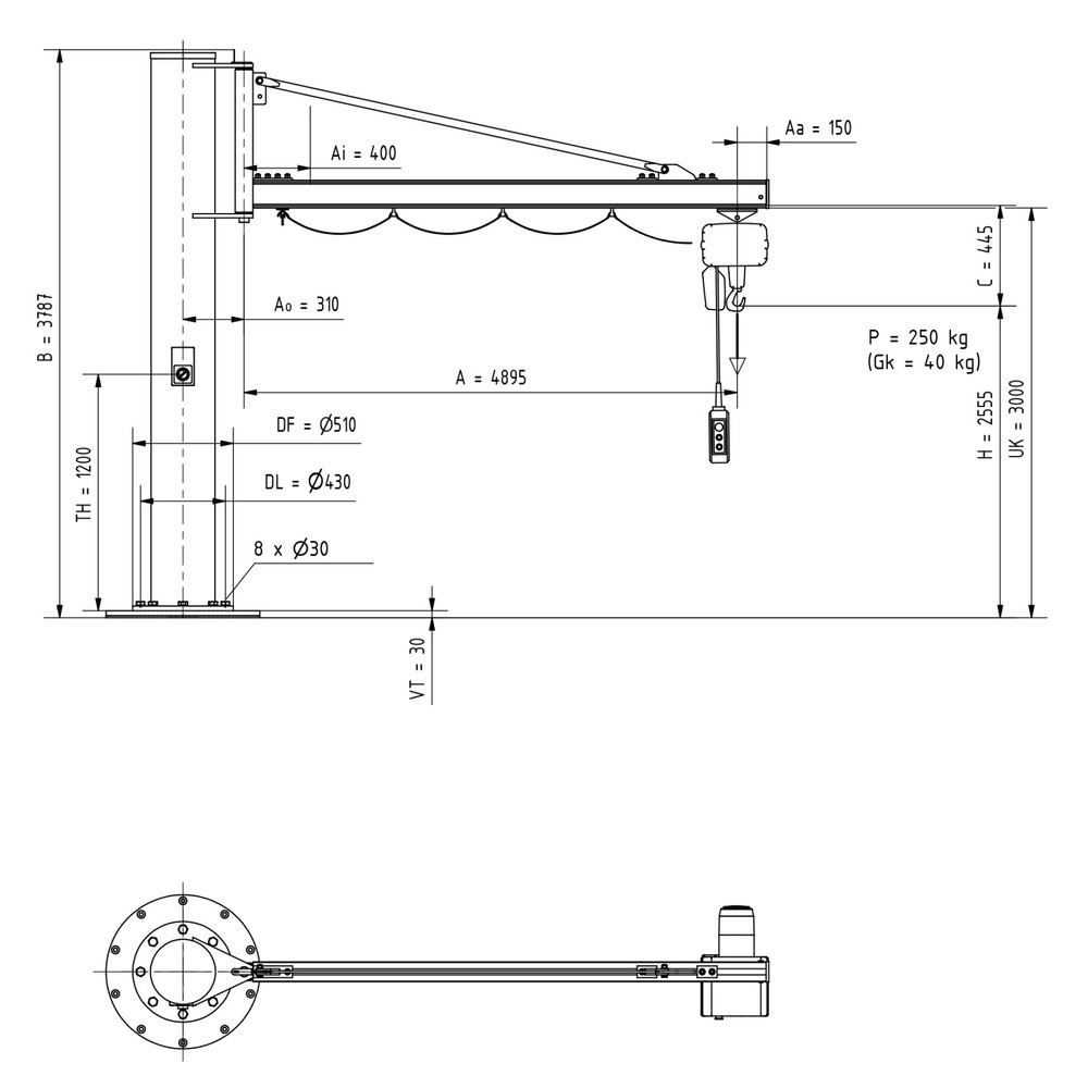 Produktabbildung Nr. 2: VETTER® Schwenkkran inkl. LIFTKET Elektrokettenzug, Säulenausführung, Ausladung 4.900 mm, TK 250 kg
