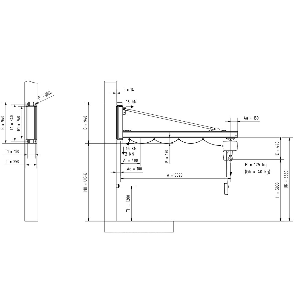 Produktabbildung Nr. 2: VETTER® Schwenkkran inkl. LIFTKET Elektrokettenzug, Wandausführung, Ausladung 5.900 mm, TK 125 kg