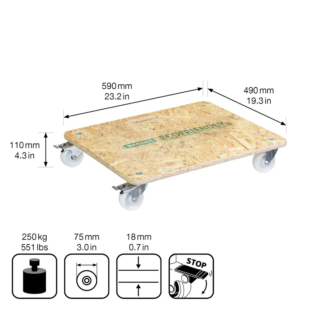 Produktabbildung Nr. 2: WAGNER Aide au transport MM1172 590 x 490 mm, OSB 4 roues directrices pour appareil de transport Ø 75 mm, paliers à rouleaux, 2 dispositifs de blocage, capacité de charge 250 kg