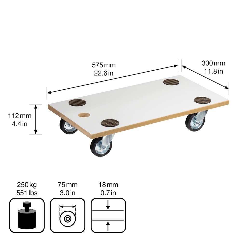 Produktabbildung Nr. 2: WAGNER Aide au transport MDF EXTREME Mélamine- 57,5 x 30 x 11 cm, capacité de charge 250 kg