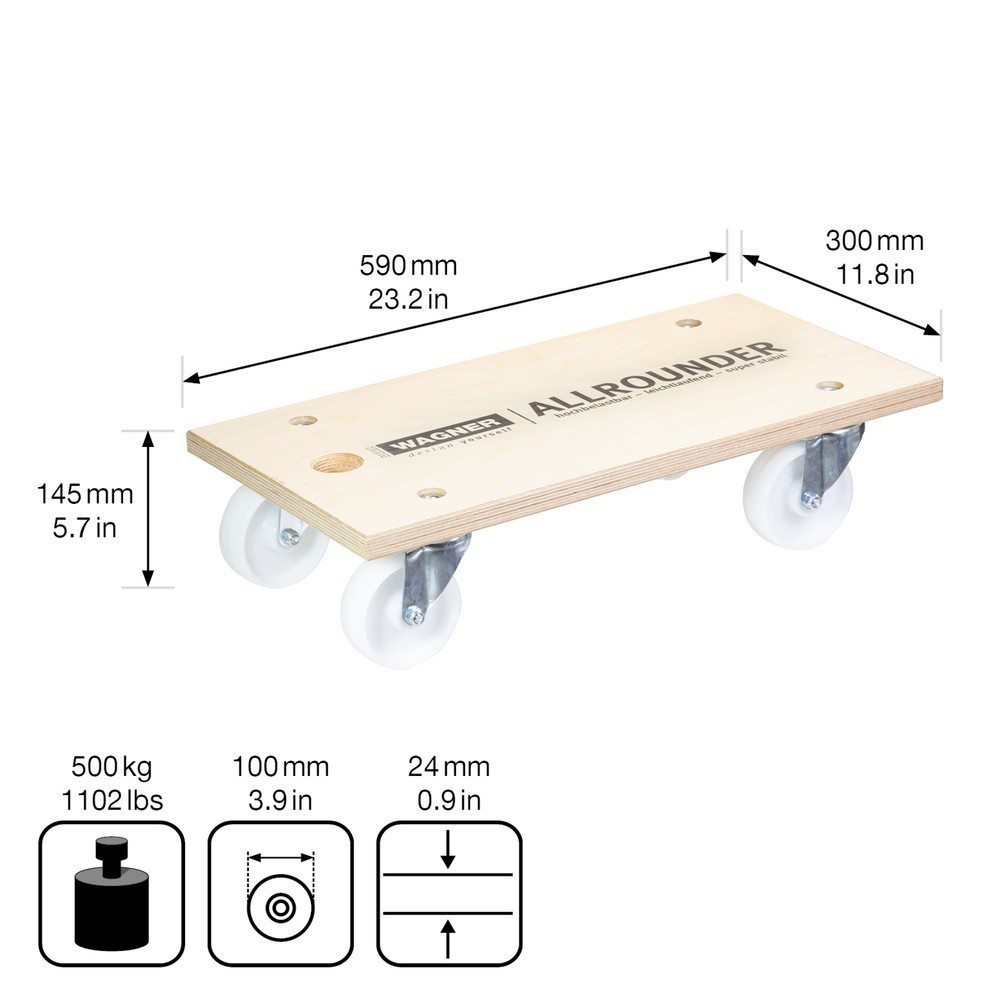 N° de l'image du produit 2 : WAGNER Aide au transport Multiplex BIRKE 24 mm 59 x 30 x 14,5 cm capacité de charge 500 kg