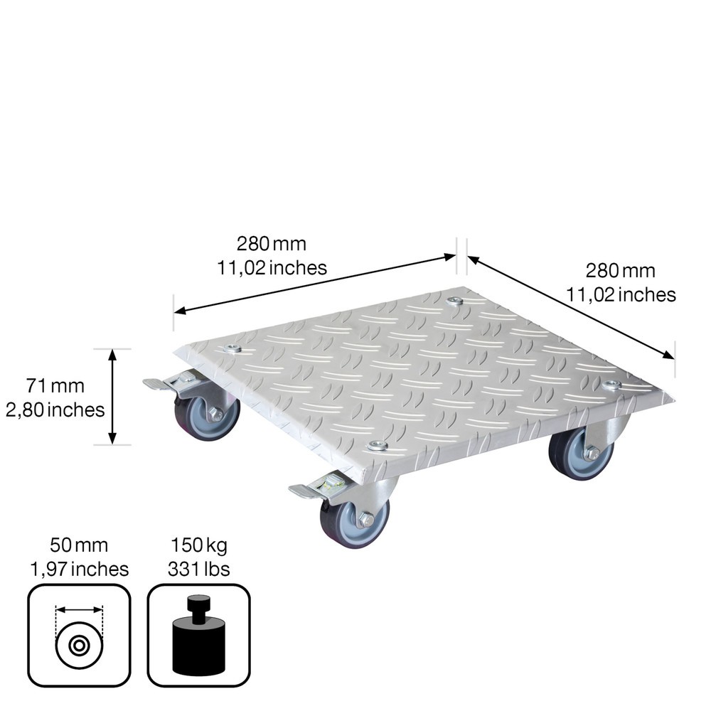 Produktabbildung Nr. 3: WAGNER Rouleur pour plantes ALASKA - 28 x 28 x 7,5 cm, alu, capacité de charge 150 kg