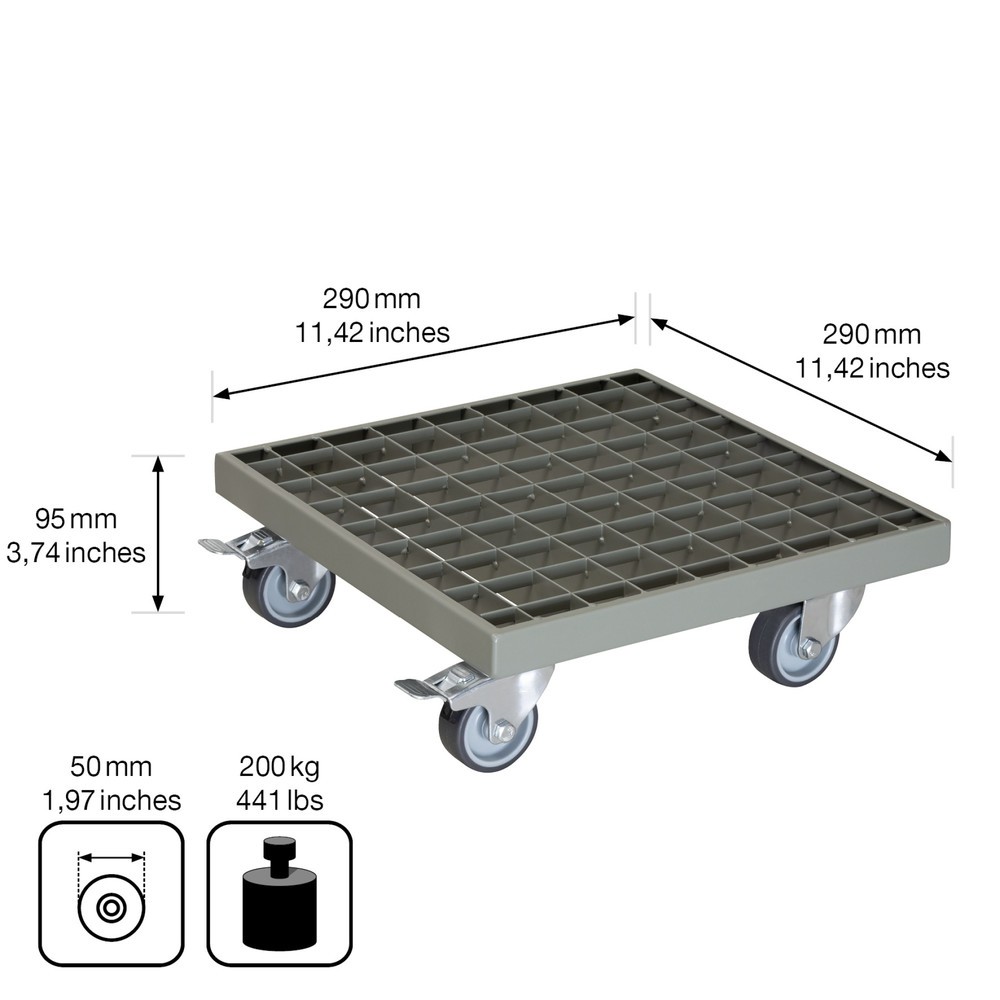 Produktabbildung Nr. 3: WAGNER Rouleur pour plantes INDUSTRIAL STYLE - 29 x 29 x 9,5 cm, capacité de charge 200 kg