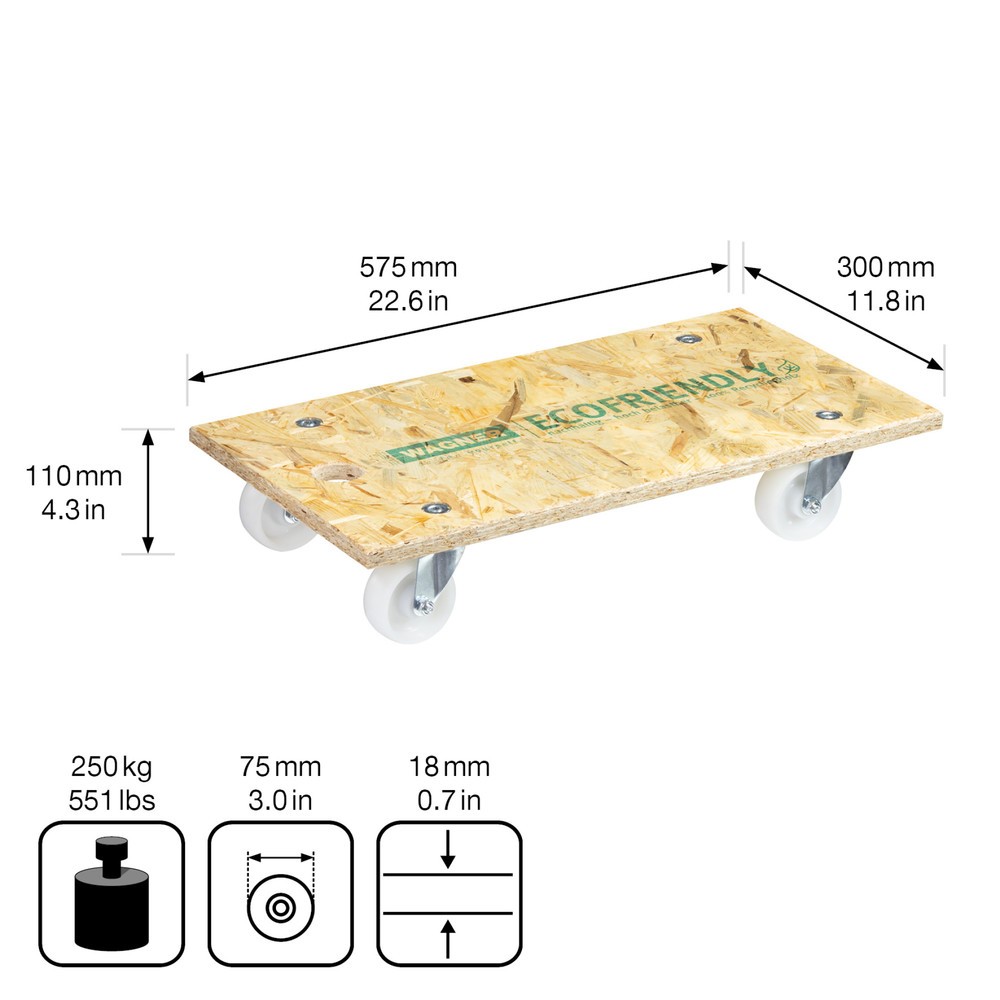 Produktabbildung Nr. 2: WAGNER Transporthilfe OSB MEDIUM 18 mm - 57,5 x 30 x 11 cm, TK 250 Kg