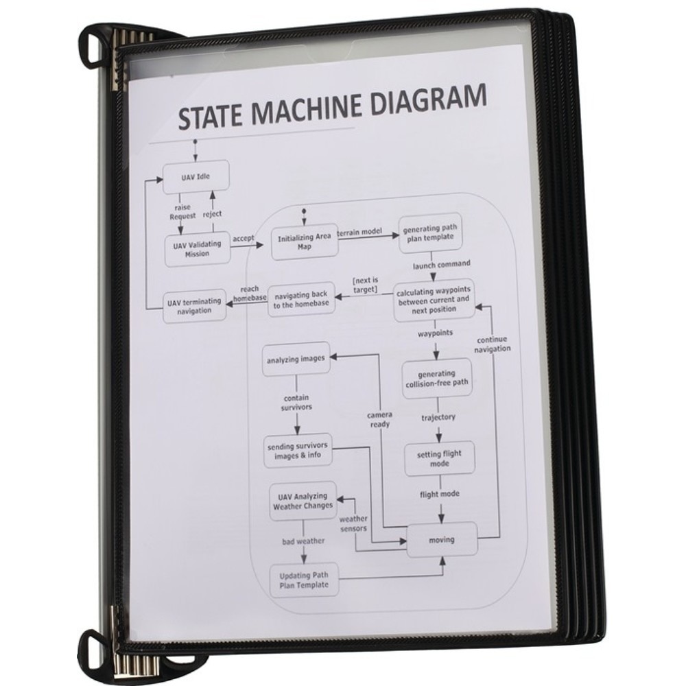 Produktabbildung: Wandhalter, PP schwarz, 5 Sichttafeln, mit Neodym-Magnetf.DIN A4