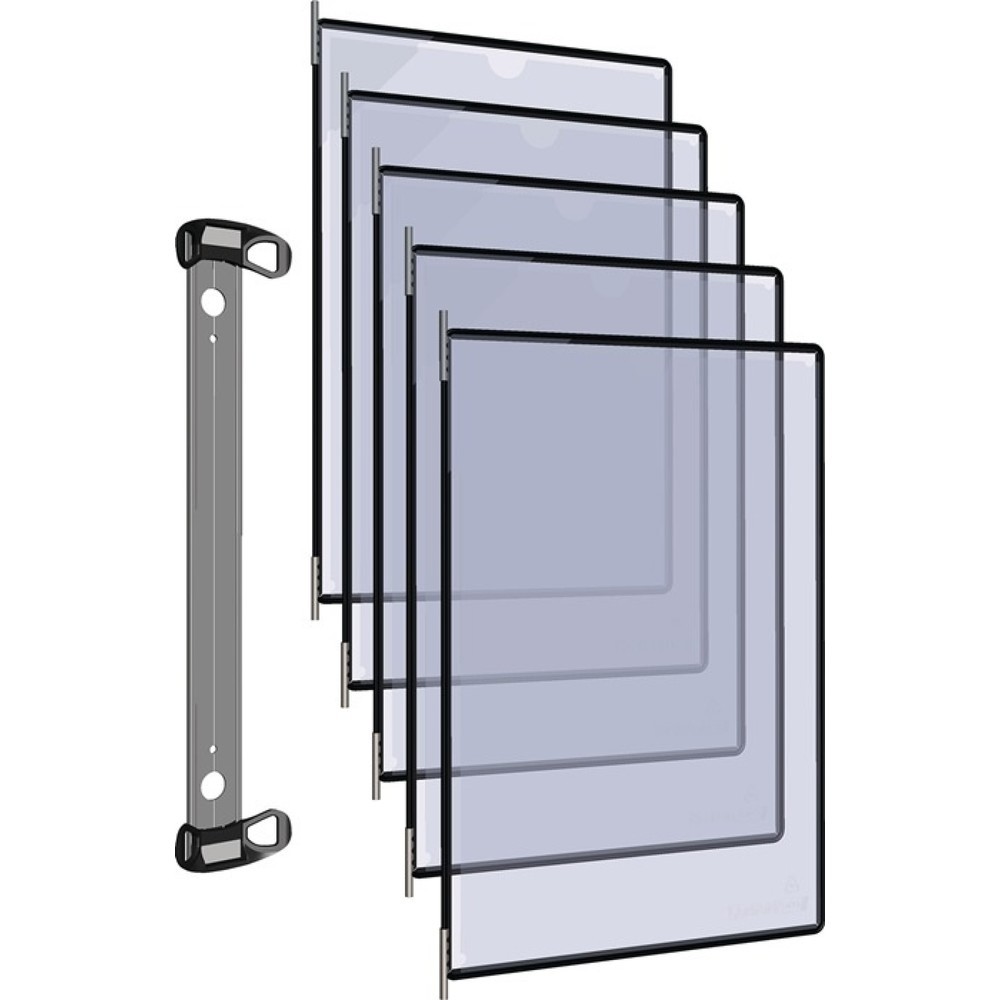 Produktabbildung Nr. 2: Wandhalter, PP schwarz, 5 Sichttafeln, mit Neodym-Magnetf.DIN A4