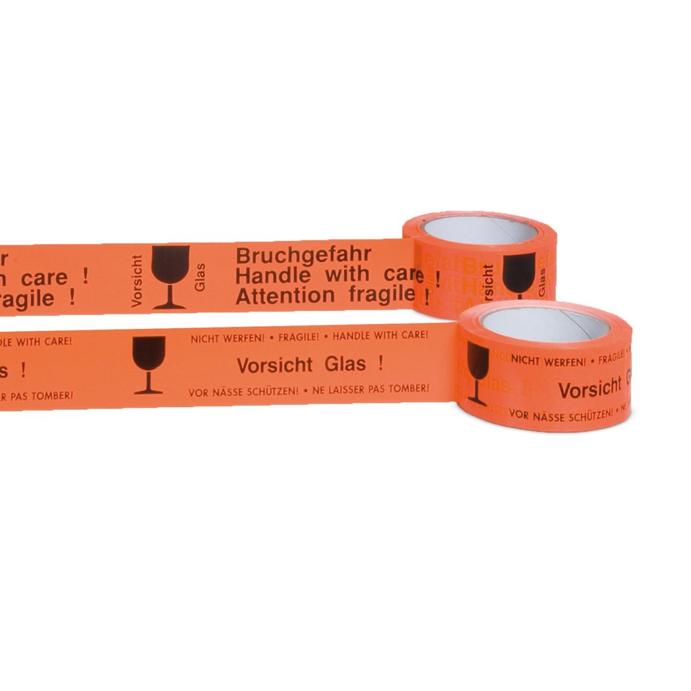 Produktabbildung: Warnklebeband „Vorsicht Glas“ aus PVC, Bandbreite 50 mm, mehrsprachig
