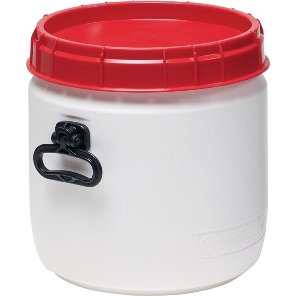 Produktabbildung Nr. 2: Weithalsfass 26l weiss m.rotem Deckel m.2 Tragegriffen Einfüllöffnung-D.295mm